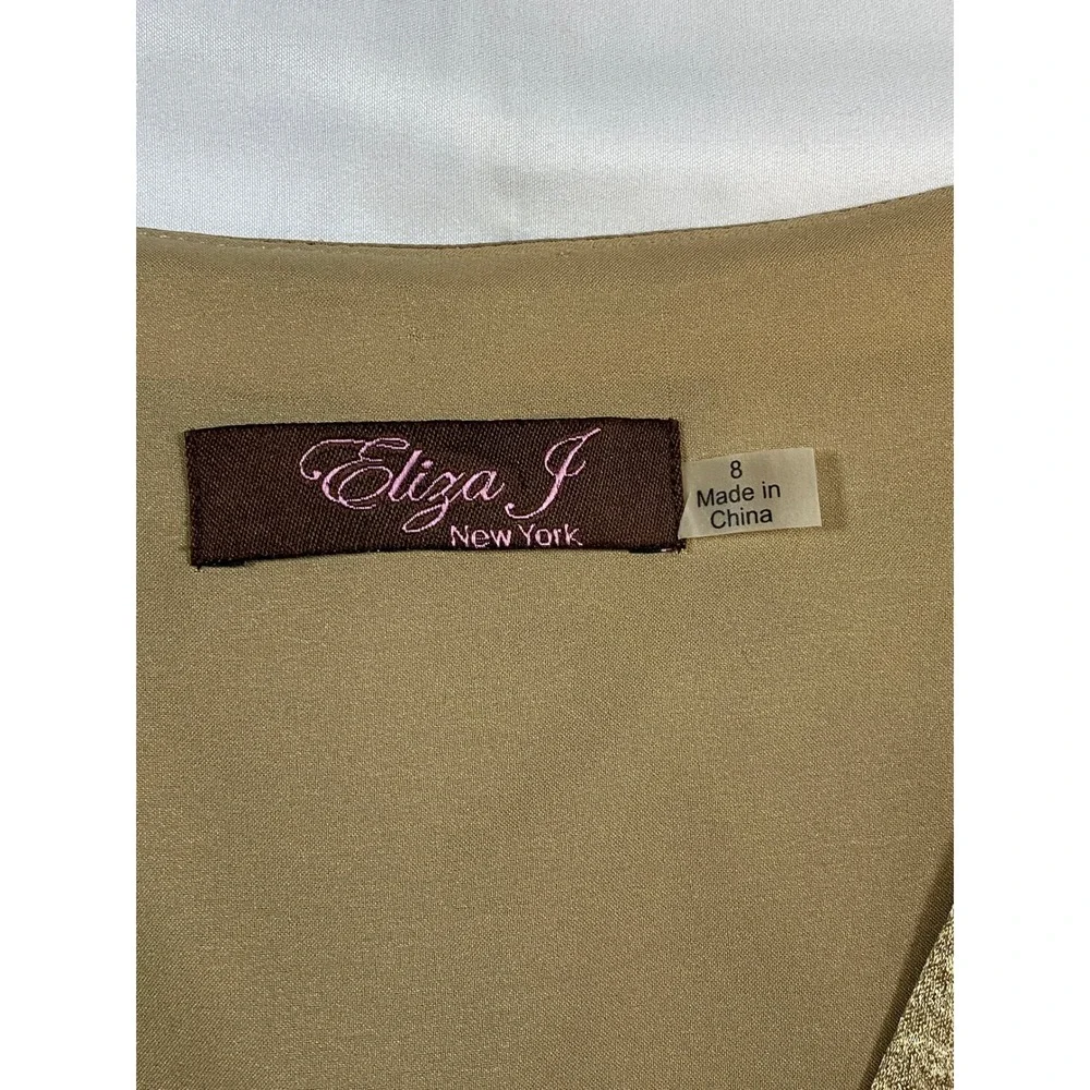 Eliza J Gold Metallic Tiered V Neck Sleeveless Sheath Dress 8